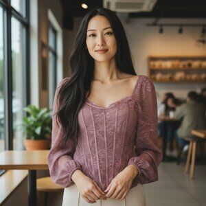 New Willow Root Womens Small Mauve Woodrose Floral Lace Corset Top Shirt Blouse